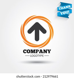 Upload sign icon. Upload button. Load symbol. Business abstract circle logo. Logotype with Thank you ribbon. Vector