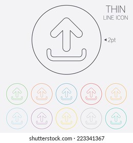 Upload sign icon. Upload button. Load symbol. Thin line circle web icons with outline. Vector