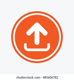 Upload sign icon. Load data symbol. Graphic design element. Flat upload symbol on the round button. Vector