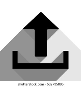 Upload sign illustration. Vector. Black icon with two flat gray shadows on white background.
