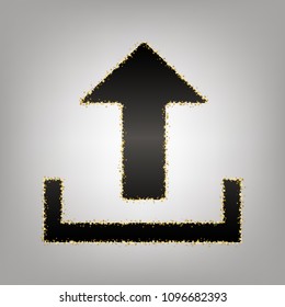 Upload sign illustration. Vector. Blackish icon with golden stars at grayish background.
