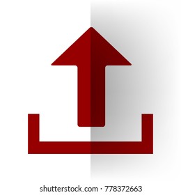 Upload sign illustration. Vector. Bordo icon on white bending paper background.