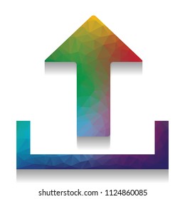 Upload sign illustration. Vector. Colorful icon with bright texture of mosaic with soft shadow on white background. Isolated.
