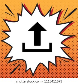 Upload sign illustration. Vector. Comics style icon on pop-art background.