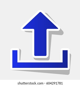 Upload sign illustration. Vector. New year bluish icon with outside stroke and gray shadow on light gray background.