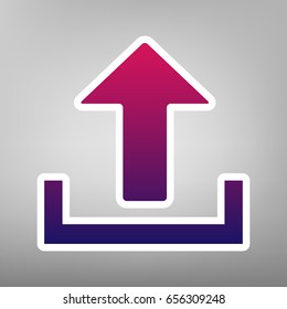 Upload sign illustration. Vector. Purple gradient icon on white paper at gray background.