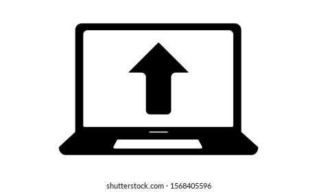 upload sign notebook screen. 16 inch laptop icon vector illustration