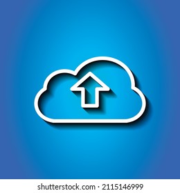 Upload simple icon vector. Flat desing. White icon with shadow on blue background.ai