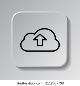 Upload simple icon vector. Flat desing. Black icon on square button with shadow. Grey background.ai