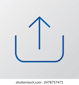Upload simple icon vector. Flat desing. Paper cut design. Cutted blue symbol with shadow. Gray background.ai