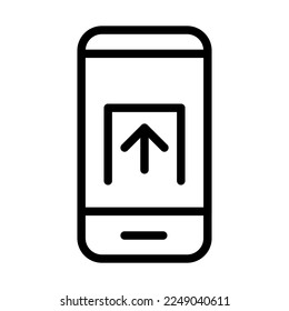 Subir la línea de iconos del smartphone aislado en fondo blanco. Icono delgado plano negro sobre el estilo de contorno moderno. Símbolo lineal y trazo editable. Ilustración vectorial de trazo simple y de píxel perfecto.