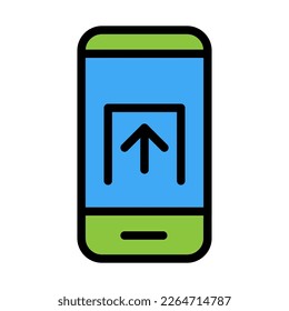Upload smartphone icon line isolated on white background. Black flat thin icon on modern outline style. Linear symbol and editable stroke. Simple and pixel perfect stroke vector illustration.