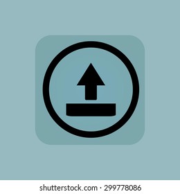 Upload symbol in circle, in square, on pale blue background