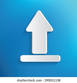 Upload symbol on blue background, clean vector
