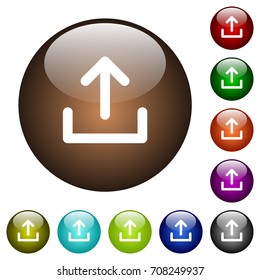 Upload symbol white icons on round color glass buttons