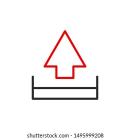 upload system arrow outline flat icon. Single high quality outline logo symbol for web design or mobile app. Thin line sign design logo. Black and red icon pictogram isolated on white background
