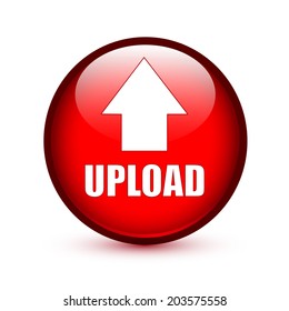 Upload text with arrow up on red glossy button