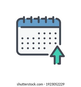 Upload to timetable color line icon. Calendar with arrow up vector outline colorful sign.