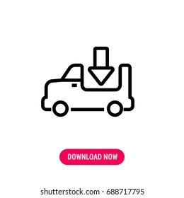 Upload to truck vector icon, The outlined symbol of lorry and arrow above. Simple, modern flat vector illustration for mobile app, website or desktop app  