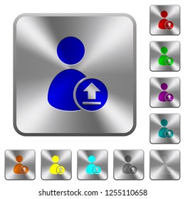 Upload user account engraved icons on rounded square glossy steel buttons