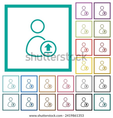 Upload user account outline flat color icons with quadrant frames on white background