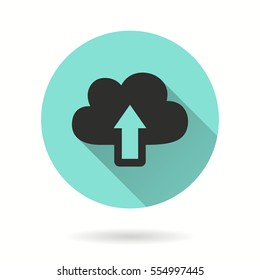 Upload vector icon. Black illustration isolated on green background for graphic and web design.