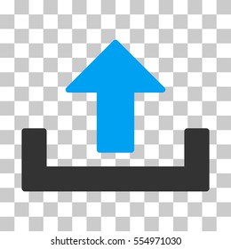 Upload vector icon. Illustration style is flat iconic bicolor blue and gray symbol on a transparent background.