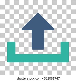 Upload vector icon. Illustration style is flat iconic bicolor cobalt and cyan symbol on a transparent background.