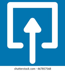 Upload vector icon. Style is linear flat icon symbol, white color, blue background.