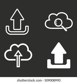 Upload vector icon. White illustration isolated on black background for graphic and web design.