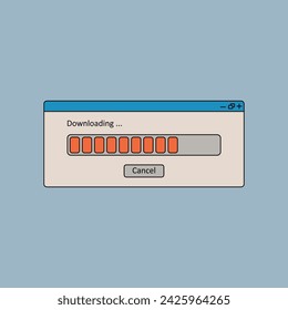 Upload vector illustration, download, retro design, website, web, 90s retro digital screen, user interface.