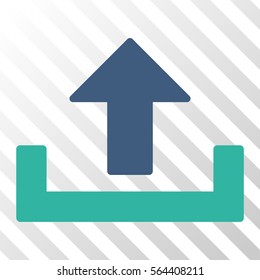 Upload vector pictograph. Illustration style is flat iconic bicolor cobalt and cyan symbol on a hatched transparent background.