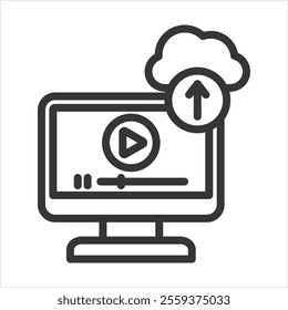 Upload Video Outline Icon Vector Illustration