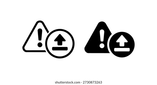 Cargar e íconos de advertencia: signos de exclamación en blanco y negro para precaución e información.