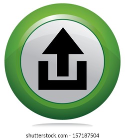 Upload web button. Isolated green round button vector illustration. 