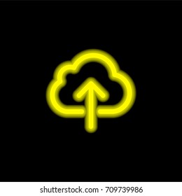 Upload yellow glowing neon ui ux icon. Glowing sign logo vector