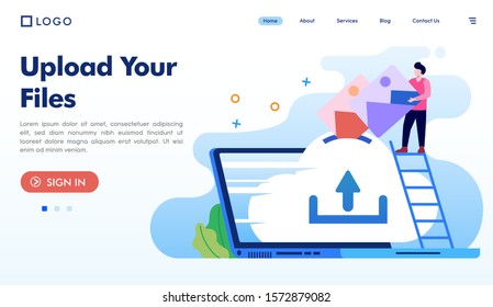 Upload your files landing page website illustration vector flat design 