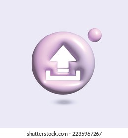 uploaded sign Icon with in circle bright pastel color in 3d style realistic vector
