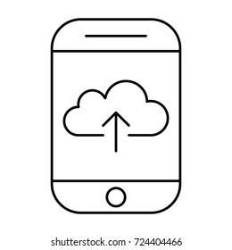 Uploading to cloud storage using smartphone. Mobile internet. 96x96 for Web Graphics and Apps.  Simple Minimal Pictogram. Phone vector sign