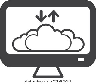 Uploading data by a desktop computer illustration in minimal style isolated on background