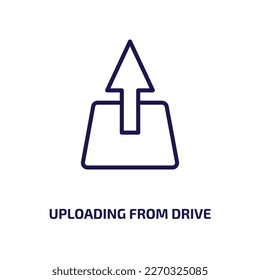 uploading from drive icon from user interface collection. Thin linear uploading from drive, drive, network outline icon isolated on white background. Line vector uploading from drive sign, symbol for 