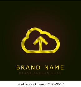 Uploading files to the cloud golden metallic logo