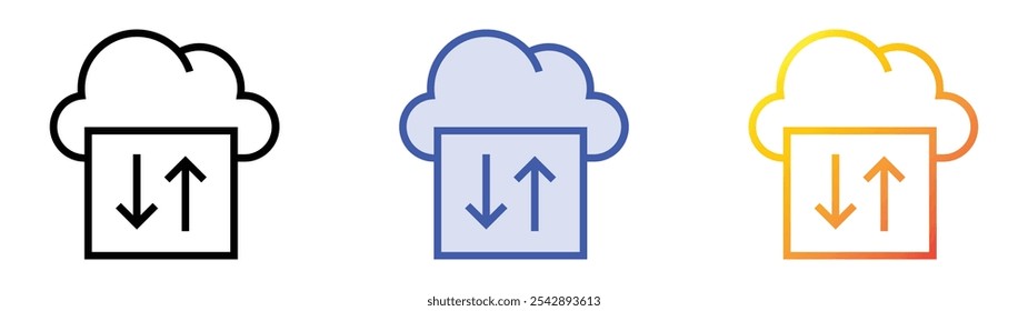 Icono de carga. Lineal, relleno azul y diseño de estilo degradado aislado sobre fondo blanco