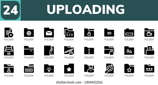 uploading icon set. 24 filled uploading icons.  Simple modern icons about  - Folder