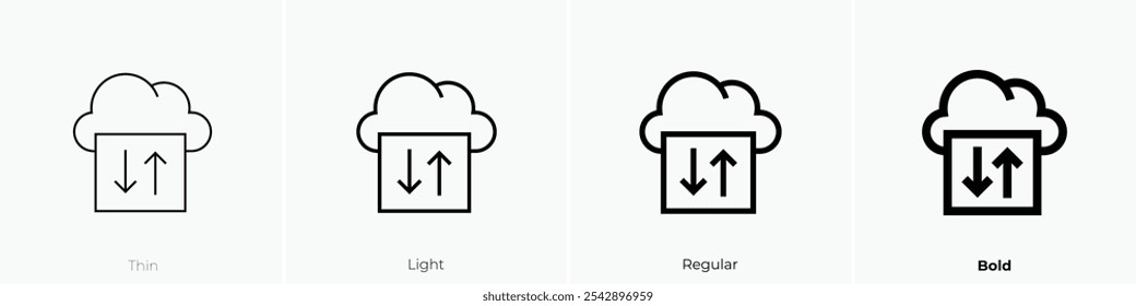 uploading icon. Thin, Light Regular And Bold style design isolated on white background