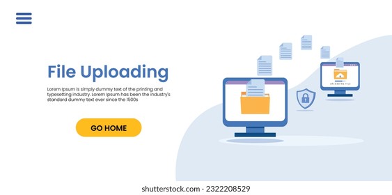 Uploading process on screen concept. Person working on computer. Modern flat design for Web Banner , Website Element , Brochures, or Book cover