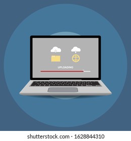 Uploading process vector design concept. file uploaded to web and process bar flat style.