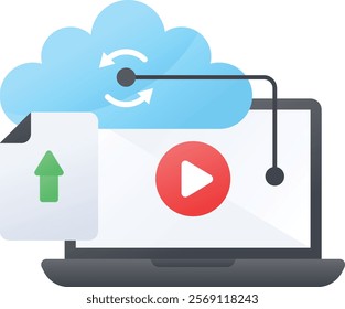 Uploading to Remote Server concept, Cloud Media Transmission vector color icon design, Web hosting service Symbol, Computing machines Sign, Internet Application Management stock illustration