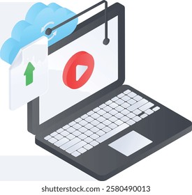 Uploading to Remote Server isometric concept, Cloud Media Transmission vector icon design, Web hosting service Symbol, Computing machines Sign, Internet Application Management stock illustration