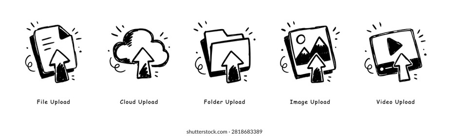 Uploads Doddle Icons Set vector 